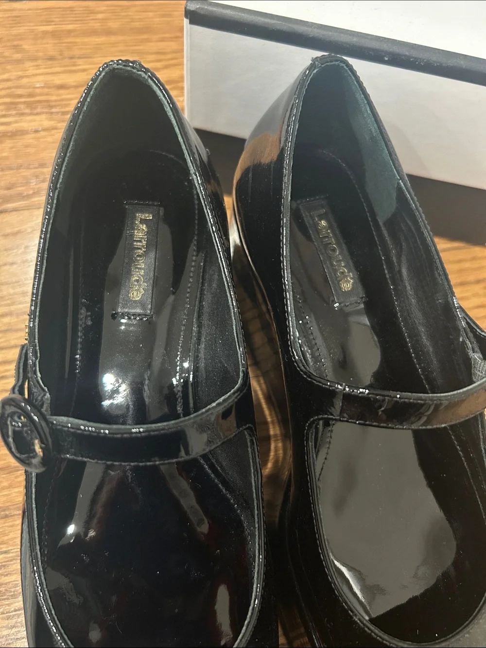 Larroude Blair Black Patent Platform Mary Jane Shoes